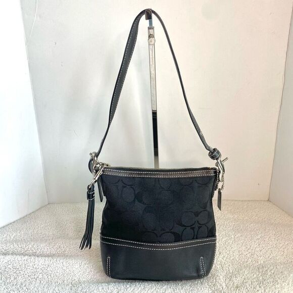 Coach Black Signature Jacquard Leather Shoulder Mini Handbag Y2K Vintage - Picture 1 of 7